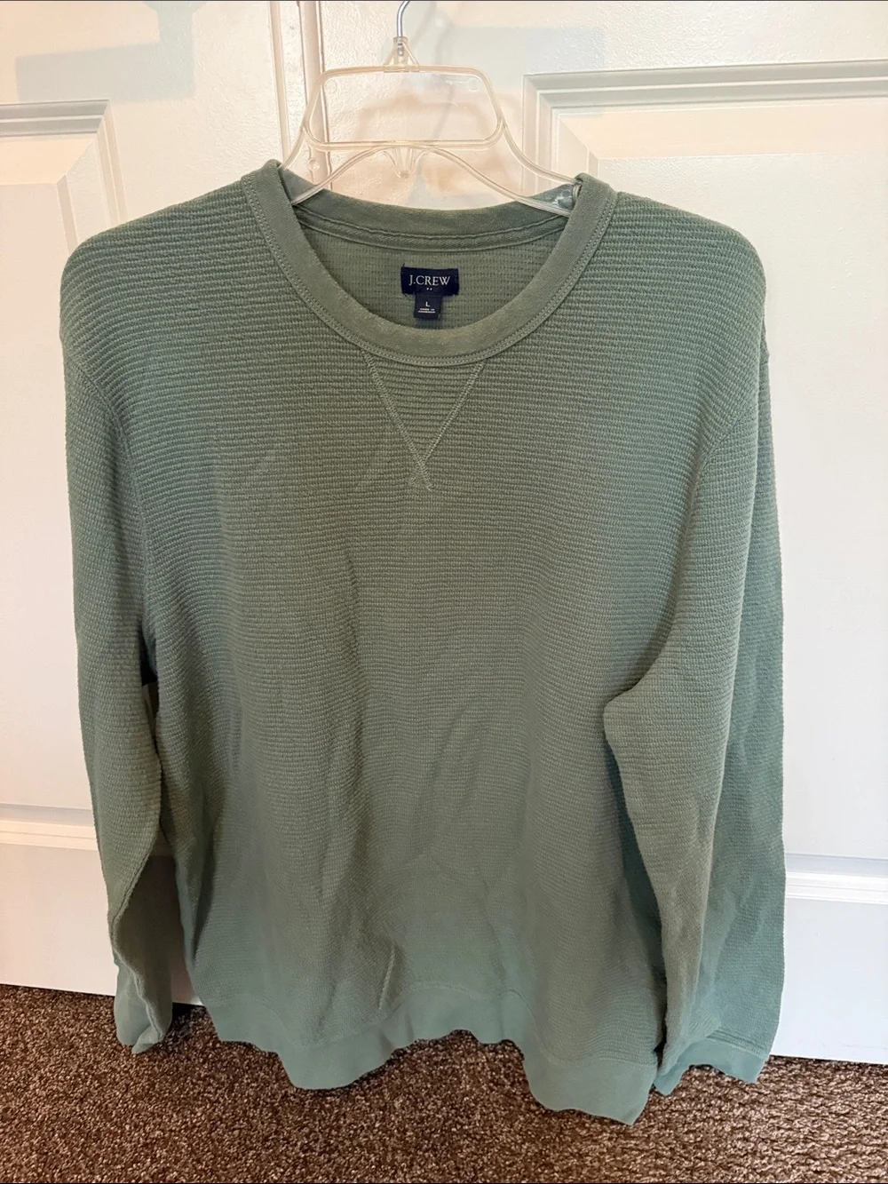 J. Crew Men's Sage Green Waffle-Knit Crewneck Sweatershirt